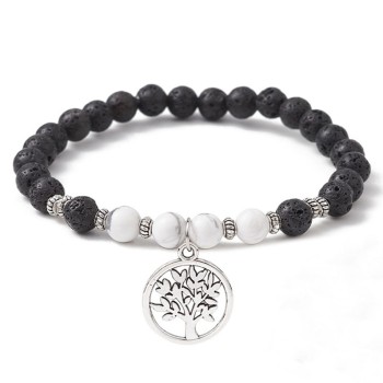 Bracelet with Lava Stone and Howlite with Tree of Life Pendant [product.brand] 1 - Rosmarinus (koreni-krumlov.cz / platce DPH) 