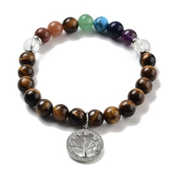 Chakra-Armband aus Tigerauge mit einem Lebensbaum-Anhänger [product.brand] 1 - Rosmarinus (koreni-krumlov.cz / platce DPH) 