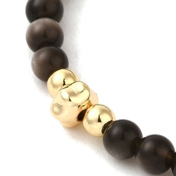 Delicate Bracelet Made of Silver Obsidian with a Flower - 14k Gold