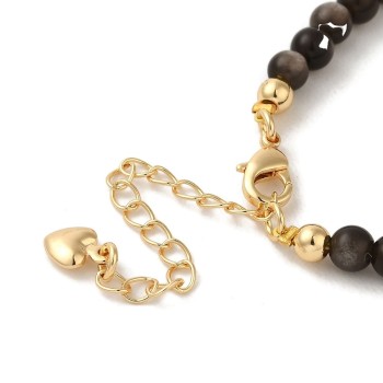 Delicate Bracelet Made of Silver Obsidian with a Flower - 14k Gold