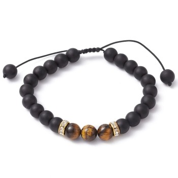 Shamballa náramok z prírodného tigrieho oka s mosadznými detailmi [product.brand] 1 - Rosmarinus (koreni-krumlov.cz / platce DPH