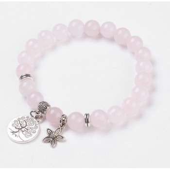 Bracelet made of natural rose quartz with a Tree of Life and flower charm [product.brand] 1 - Rosmarinus (rosmarinus.eu) 